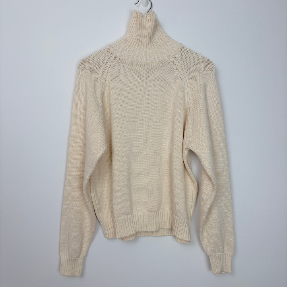 VTG Lands End Chunky Knit Turtleneck Drifter Sweater Sz M Cream Old Money Preppy